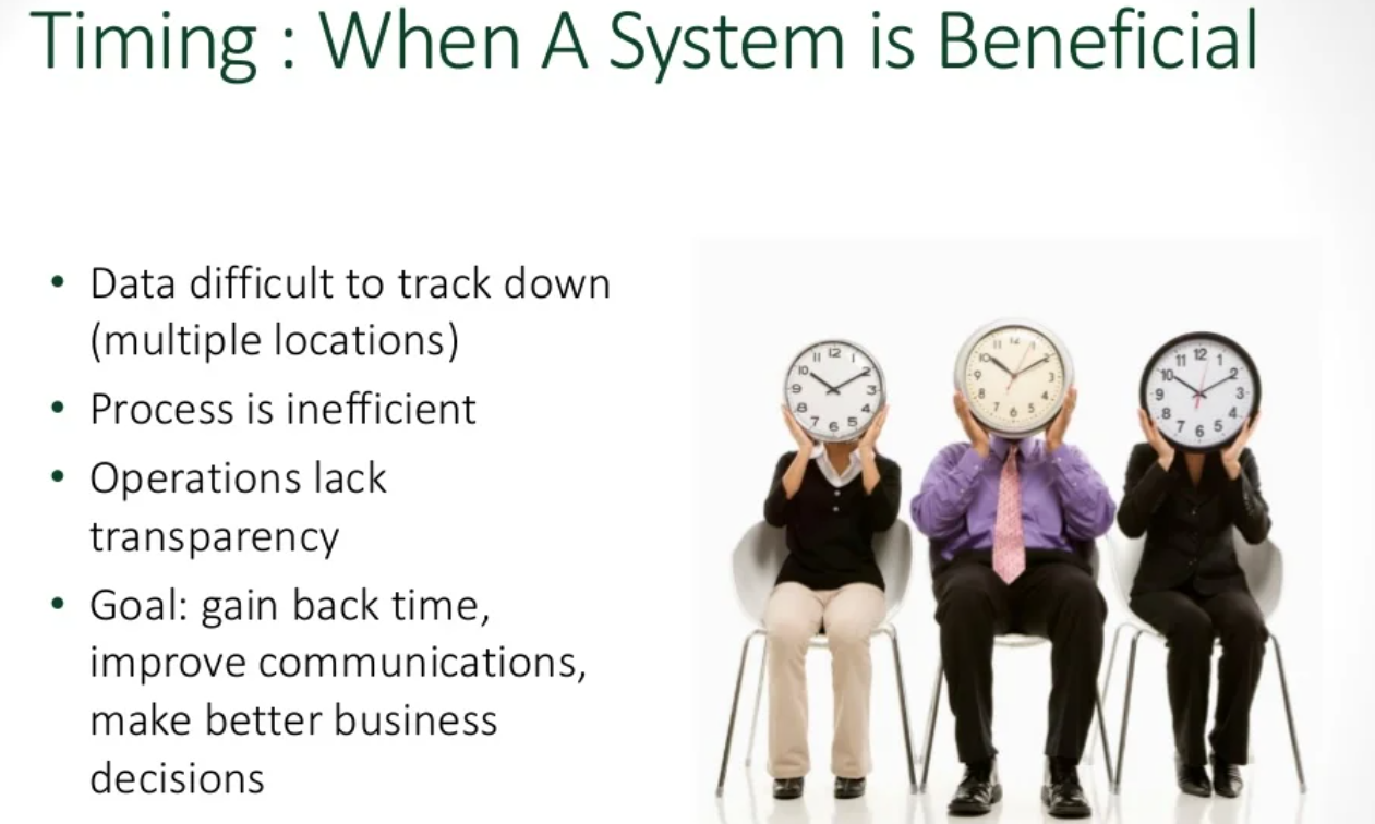 Image of a slide from the presentation. The title of the slide is Timing and shows slide content and image of three people sitting in chairs with clocks covering their faces.